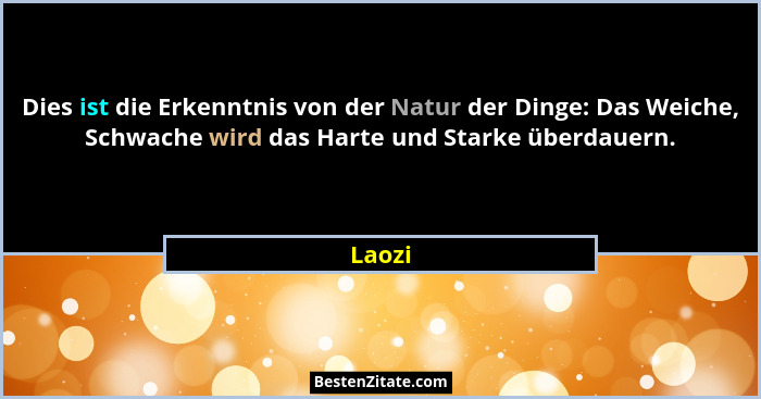 Dies ist die Erkenntnis von der Natur der Dinge: Das Weiche, Schwache wird das Harte und Starke überdauern.... - Laozi