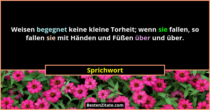 Weisen begegnet keine kleine Torheit; wenn sie fallen, so fallen sie mit Händen und Füßen über und über.... - Sprichwort