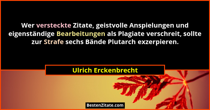 Wer versteckte Zitate, geistvolle Anspielungen und eigenständige Bearbeitungen als Plagiate verschreit, sollte zur Strafe sechs... - Ulrich Erckenbrecht
