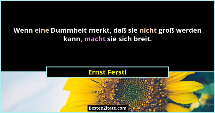 Wenn eine Dummheit merkt, daß sie nicht groß werden kann, macht sie sich breit.... - Ernst Ferstl