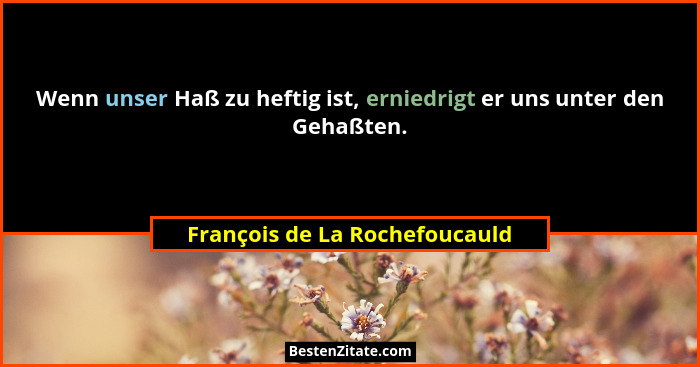 Wenn unser Haß zu heftig ist, erniedrigt er uns unter den Gehaßten.... - François de La Rochefoucauld