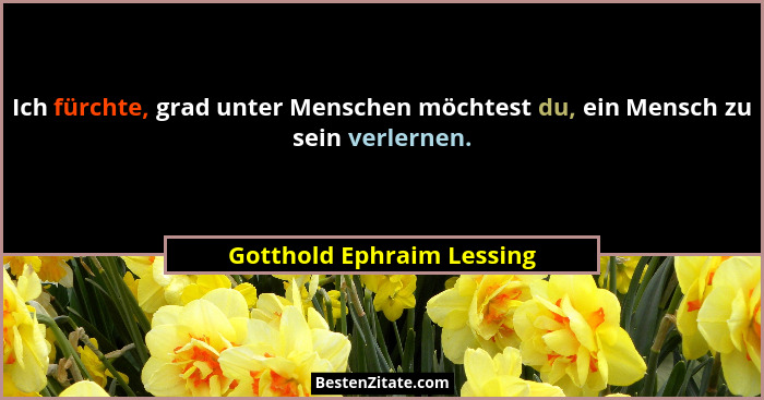 Ich fürchte, grad unter Menschen möchtest du, ein Mensch zu sein verlernen.... - Gotthold Ephraim Lessing