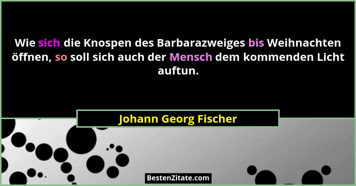 Wie sich die Knospen des Barbarazweiges bis Weihnachten öffnen, so soll sich auch der Mensch dem kommenden Licht auftun.... - Johann Georg Fischer
