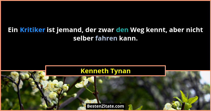 Ein Kritiker ist jemand, der zwar den Weg kennt, aber nicht selber fahren kann.... - Kenneth Tynan