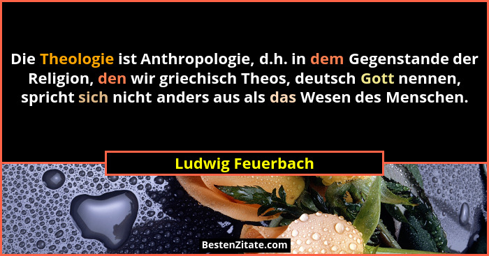Die Theologie ist Anthropologie, d.h. in dem Gegenstande der Religion, den wir griechisch Theos, deutsch Gott nennen, spricht sich... - Ludwig Feuerbach