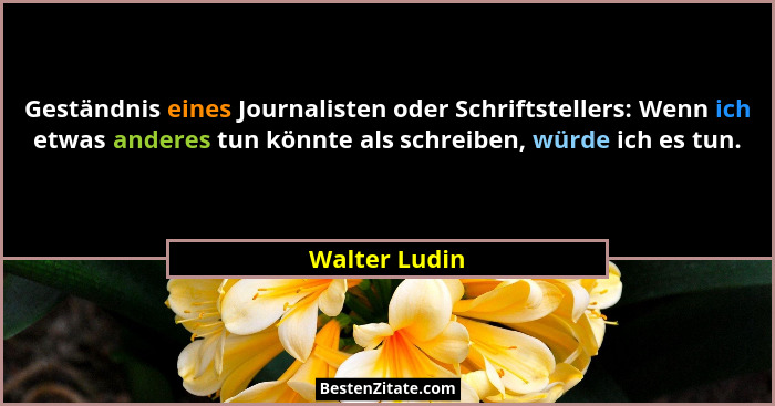 Geständnis eines Journalisten oder Schriftstellers: Wenn ich etwas anderes tun könnte als schreiben, würde ich es tun.... - Walter Ludin
