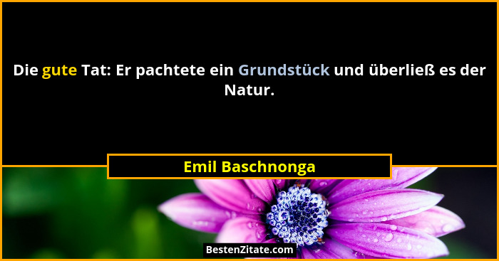 Die gute Tat: Er pachtete ein Grundstück und überließ es der Natur.... - Emil Baschnonga