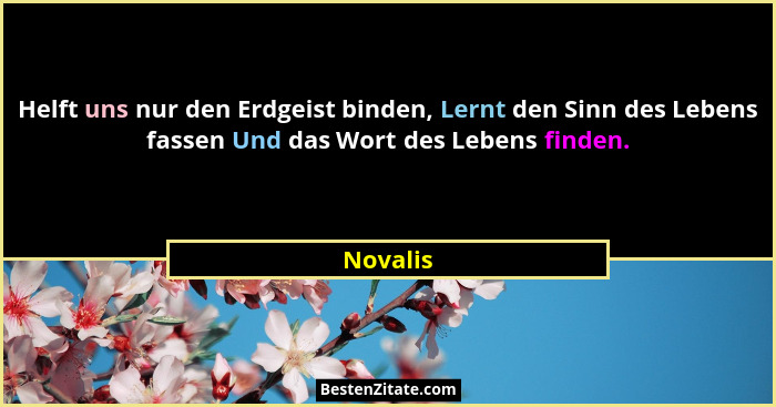 Helft uns nur den Erdgeist binden, Lernt den Sinn des Lebens fassen Und das Wort des Lebens finden.... - Novalis