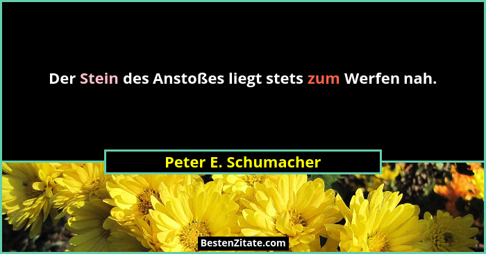 Der Stein des Anstoßes liegt stets zum Werfen nah.... - Peter E. Schumacher