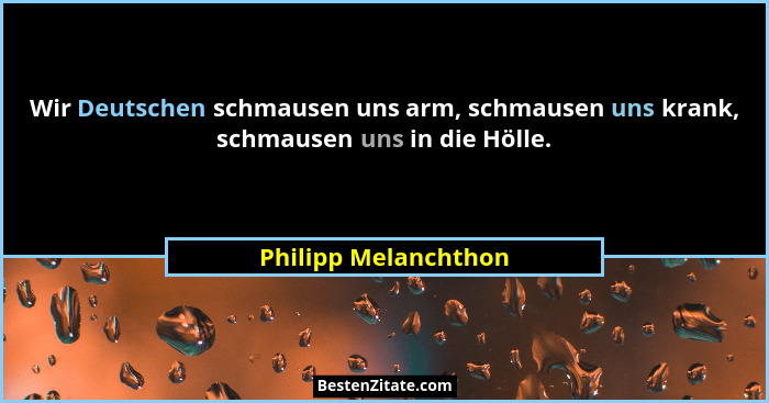 Wir Deutschen schmausen uns arm, schmausen uns krank, schmausen uns in die Hölle.... - Philipp Melanchthon