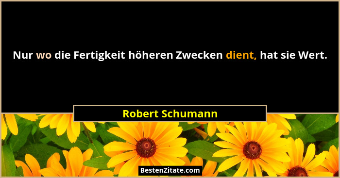 Nur wo die Fertigkeit höheren Zwecken dient, hat sie Wert.... - Robert Schumann