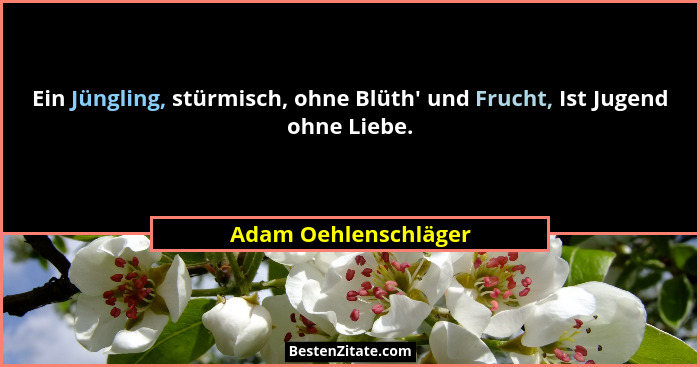 Ein Jüngling, stürmisch, ohne Blüth' und Frucht, Ist Jugend ohne Liebe.... - Adam Oehlenschläger