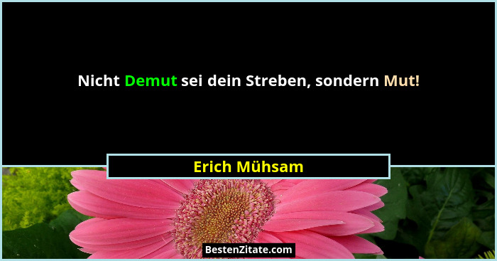 Nicht Demut sei dein Streben, sondern Mut!... - Erich Mühsam