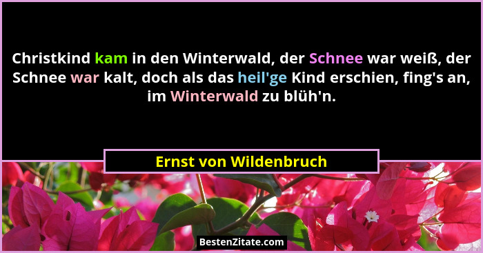 Christkind kam in den Winterwald, der Schnee war weiß, der Schnee war kalt, doch als das heil'ge Kind erschien, fing's... - Ernst von Wildenbruch