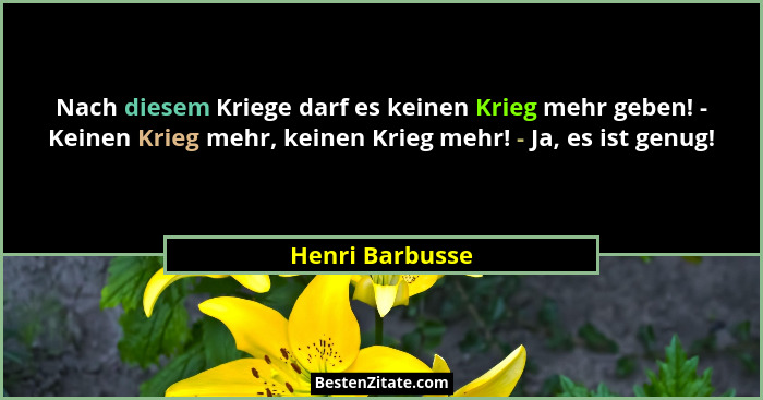 Nach diesem Kriege darf es keinen Krieg mehr geben! - Keinen Krieg mehr, keinen Krieg mehr! - Ja, es ist genug!... - Henri Barbusse