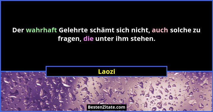 Der wahrhaft Gelehrte schämt sich nicht, auch solche zu fragen, die unter ihm stehen.... - Laozi