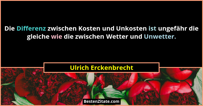 Die Differenz zwischen Kosten und Unkosten ist ungefähr die gleiche wie die zwischen Wetter und Unwetter.... - Ulrich Erckenbrecht