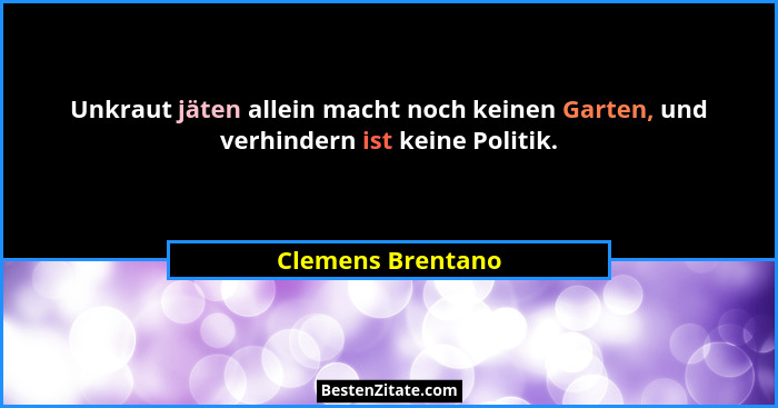 Unkraut jäten allein macht noch keinen Garten, und verhindern ist keine Politik.... - Clemens Brentano