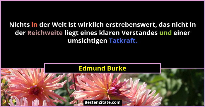 Nichts in der Welt ist wirklich erstrebenswert, das nicht in der Reichweite liegt eines klaren Verstandes und einer umsichtigen Tatkraf... - Edmund Burke