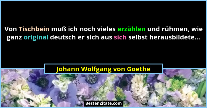 Von Tischbein muß ich noch vieles erzählen und rühmen, wie ganz original deutsch er sich aus sich selbst herausbildete...... - Johann Wolfgang von Goethe