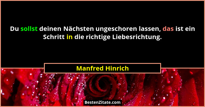 Du sollst deinen Nächsten ungeschoren lassen, das ist ein Schritt in die richtige Liebesrichtung.... - Manfred Hinrich