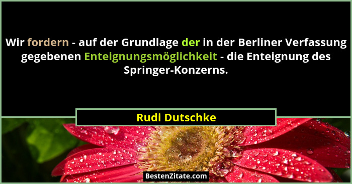 Wir fordern - auf der Grundlage der in der Berliner Verfassung gegebenen Enteignungsmöglichkeit - die Enteignung des Springer-Konzerns... - Rudi Dutschke