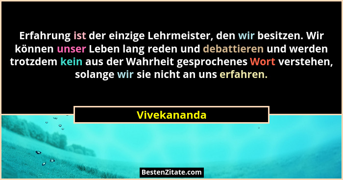 Erfahrung ist der einzige Lehrmeister, den wir besitzen. Wir können unser Leben lang reden und debattieren und werden trotzdem kein aus... - Vivekananda