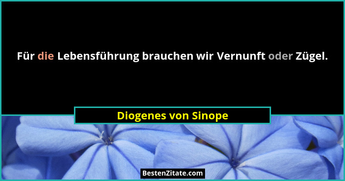Für die Lebensführung brauchen wir Vernunft oder Zügel.... - Diogenes von Sinope