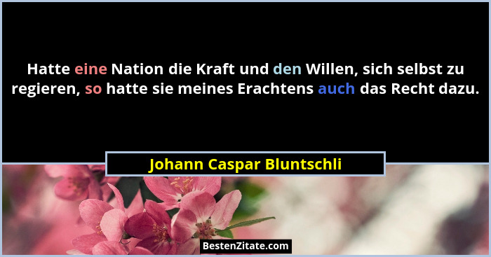 Hatte eine Nation die Kraft und den Willen, sich selbst zu regieren, so hatte sie meines Erachtens auch das Recht dazu.... - Johann Caspar Bluntschli