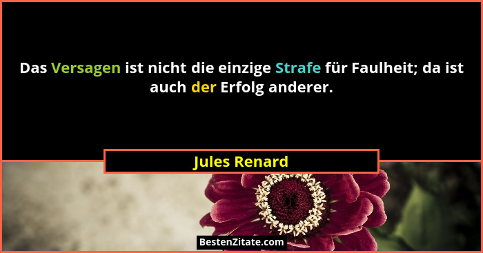 Das Versagen ist nicht die einzige Strafe für Faulheit; da ist auch der Erfolg anderer.... - Jules Renard