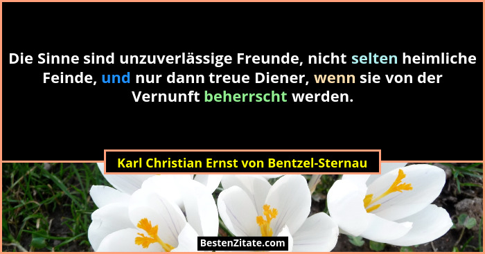 Die Sinne sind unzuverlässige Freunde, nicht selten heimliche Feinde, und nur dann treue Diener, wenn sie v... - Karl Christian Ernst von Bentzel-Sternau