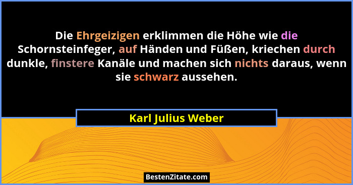 Die Ehrgeizigen erklimmen die Höhe wie die Schornsteinfeger, auf Händen und Füßen, kriechen durch dunkle, finstere Kanäle und mach... - Karl Julius Weber