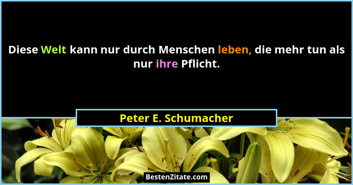 Diese Welt kann nur durch Menschen leben, die mehr tun als nur ihre Pflicht.... - Peter E. Schumacher