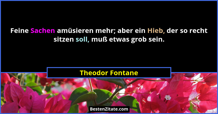 Feine Sachen amüsieren mehr; aber ein Hieb, der so recht sitzen soll, muß etwas grob sein.... - Theodor Fontane