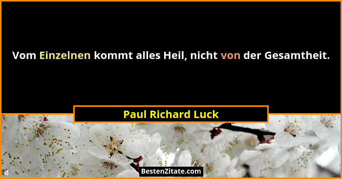 Vom Einzelnen kommt alles Heil, nicht von der Gesamtheit.... - Paul Richard Luck