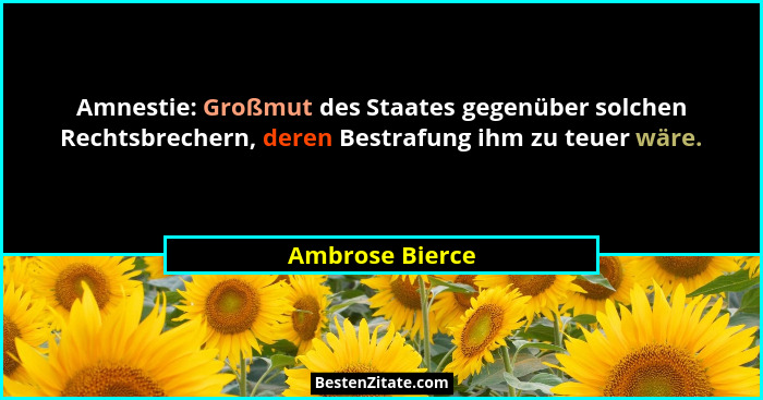 Amnestie: Großmut des Staates gegenüber solchen Rechtsbrechern, deren Bestrafung ihm zu teuer wäre.... - Ambrose Bierce