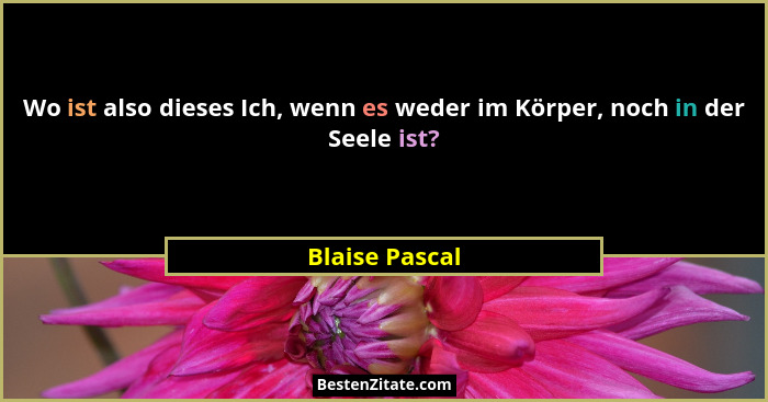Wo ist also dieses Ich, wenn es weder im Körper, noch in der Seele ist?... - Blaise Pascal