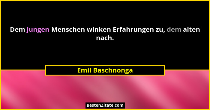 Dem jungen Menschen winken Erfahrungen zu, dem alten nach.... - Emil Baschnonga