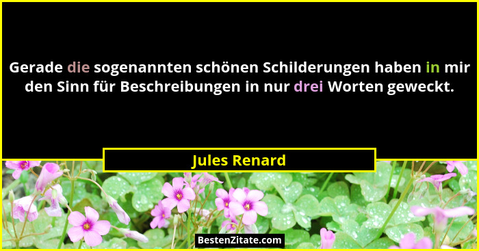 Gerade die sogenannten schönen Schilderungen haben in mir den Sinn für Beschreibungen in nur drei Worten geweckt.... - Jules Renard