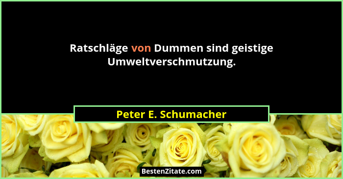 Ratschläge von Dummen sind geistige Umweltverschmutzung.... - Peter E. Schumacher