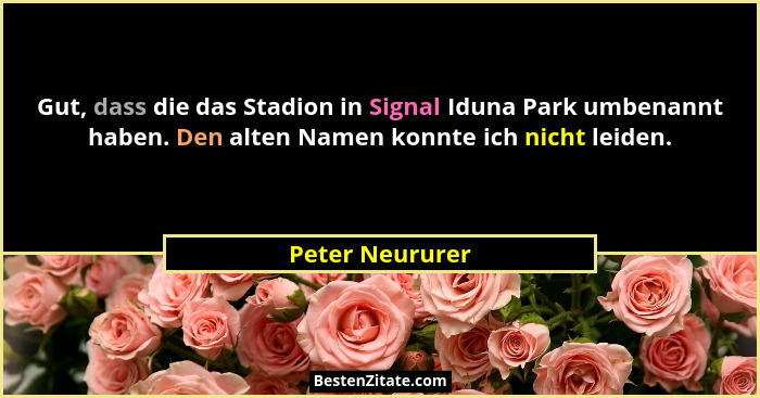 Gut, dass die das Stadion in Signal Iduna Park umbenannt haben. Den alten Namen konnte ich nicht leiden.... - Peter Neururer