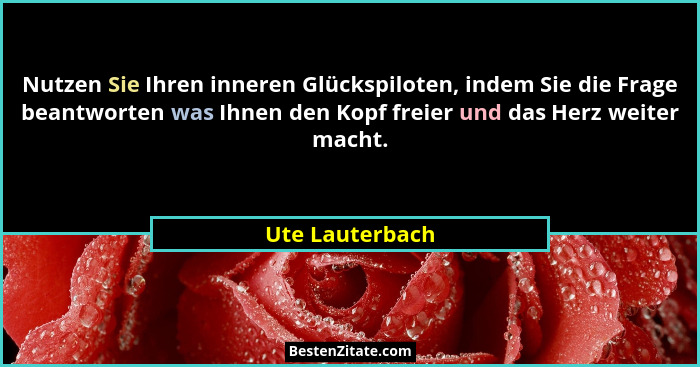 Nutzen Sie Ihren inneren Glückspiloten, indem Sie die Frage beantworten was Ihnen den Kopf freier und das Herz weiter macht.... - Ute Lauterbach