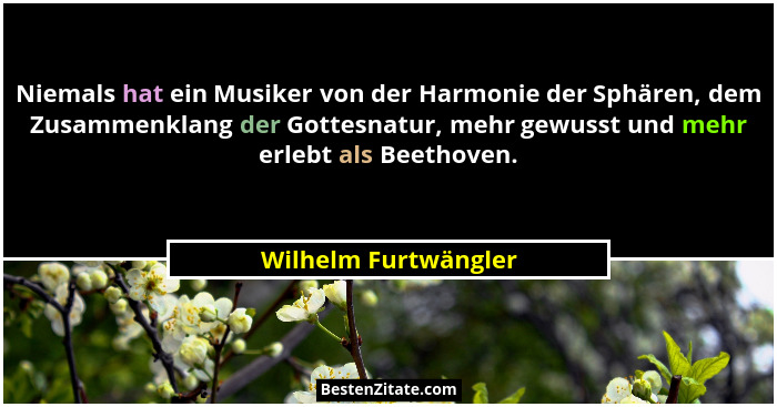 Niemals hat ein Musiker von der Harmonie der Sphären, dem Zusammenklang der Gottesnatur, mehr gewusst und mehr erlebt als Beetho... - Wilhelm Furtwängler