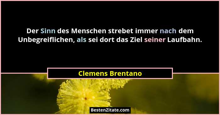 Der Sinn des Menschen strebet immer nach dem Unbegreiflichen, als sei dort das Ziel seiner Laufbahn.... - Clemens Brentano
