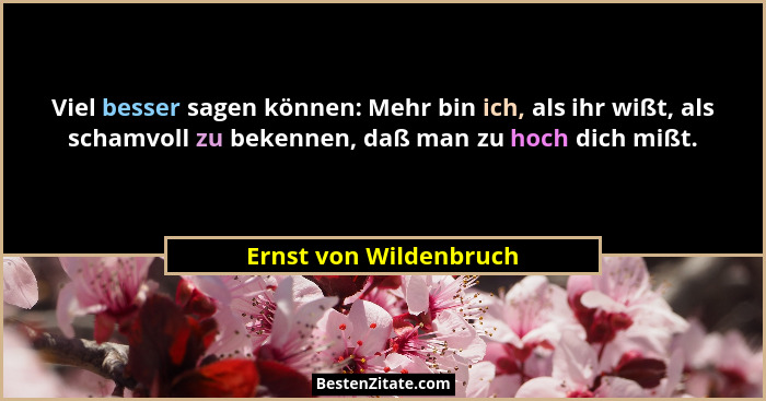 Viel besser sagen können: Mehr bin ich, als ihr wißt, als schamvoll zu bekennen, daß man zu hoch dich mißt.... - Ernst von Wildenbruch