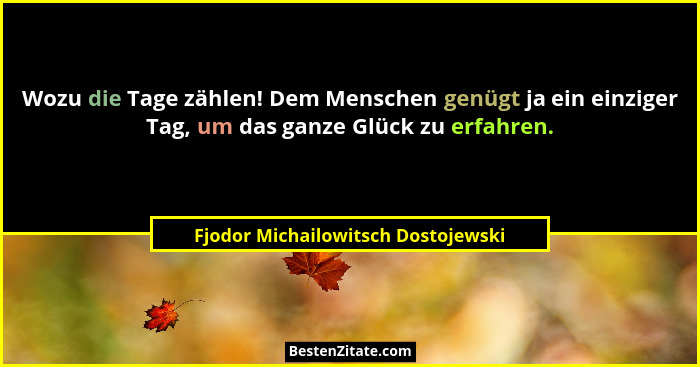 Wozu die Tage zählen! Dem Menschen genügt ja ein einziger Tag, um das ganze Glück zu erfahren.... - Fjodor Michailowitsch Dostojewski