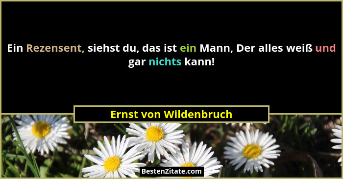 Ein Rezensent, siehst du, das ist ein Mann, Der alles weiß und gar nichts kann!... - Ernst von Wildenbruch