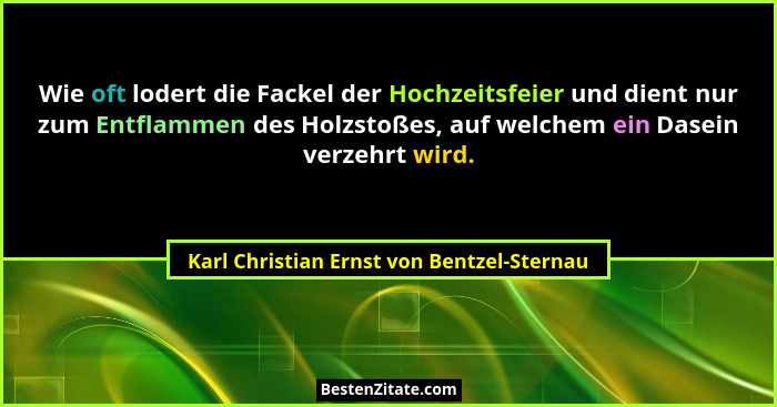 Wie oft lodert die Fackel der Hochzeitsfeier und dient nur zum Entflammen des Holzstoßes, auf welchem ein D... - Karl Christian Ernst von Bentzel-Sternau