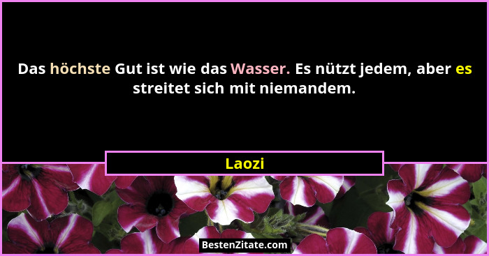 Das höchste Gut ist wie das Wasser. Es nützt jedem, aber es streitet sich mit niemandem.... - Laozi