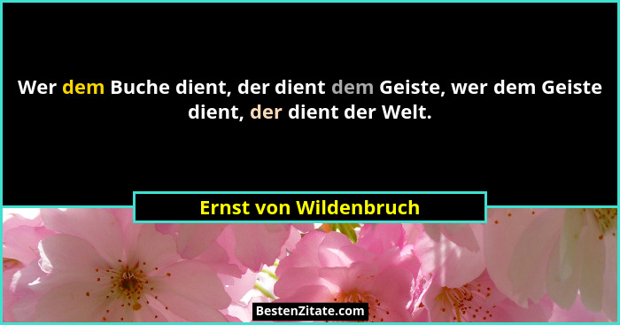 Wer dem Buche dient, der dient dem Geiste, wer dem Geiste dient, der dient der Welt.... - Ernst von Wildenbruch